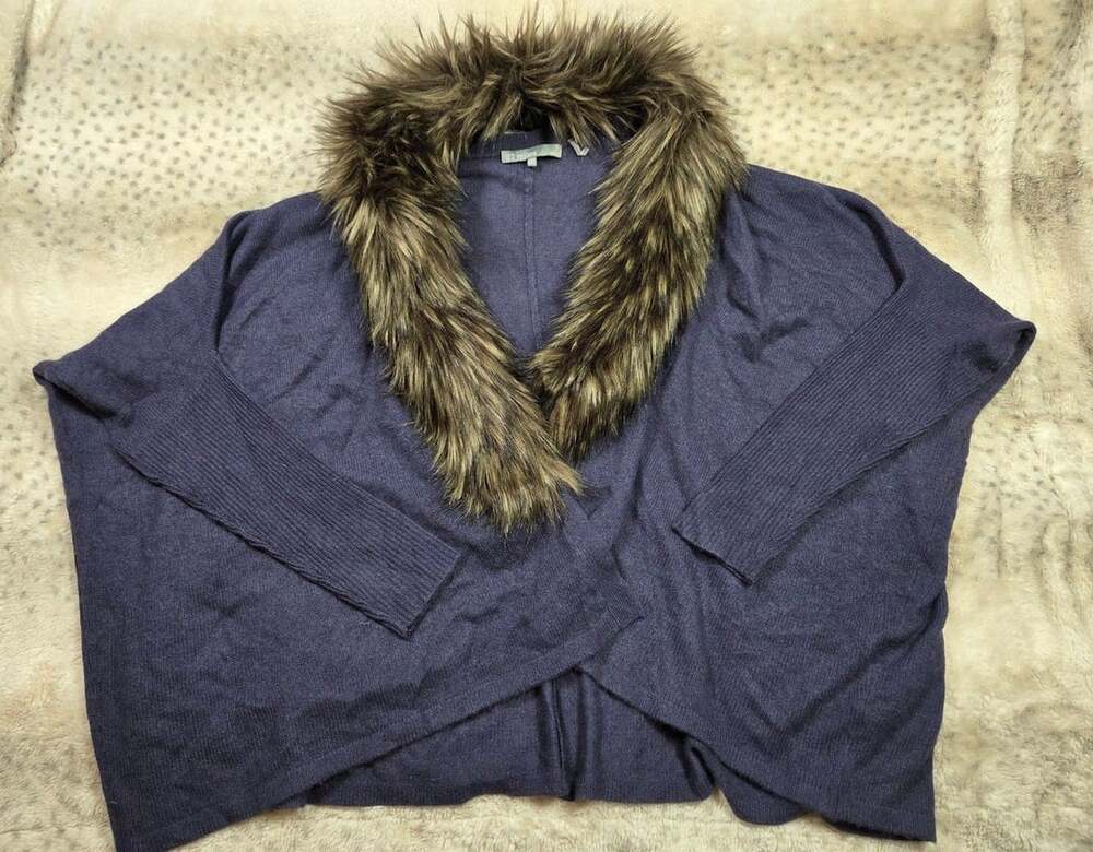 27 Miles Malibu Cashmere Sweater Oversized Cardigan Faux Fur Removable Collar